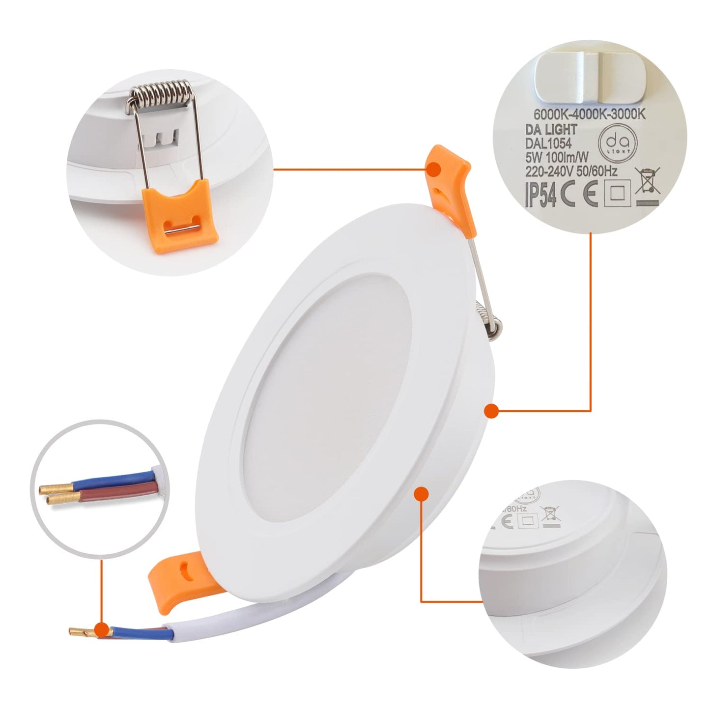da LIGHT LED Einbaustrahler 230V flach 5W 10er Set, Strahlende Einbauleuchten, Bad Spot 3000/4000/6000K, Deckenstrahler IP54 für Badzimmer Wohnzimmer Küche Schlafzimmer