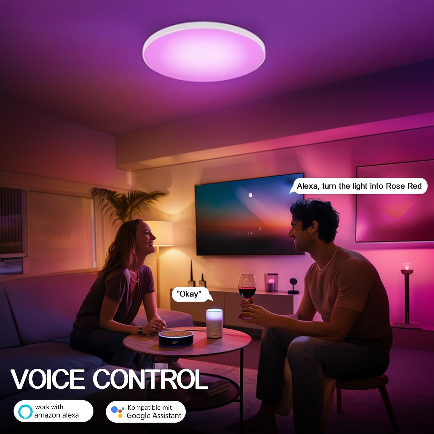 Eregou LED Deckenlampe Dimmbar, 24W 2400LM Smart RGB LED Deckenleuchte, IP44 Wohnzimmerlampe Schlafzimmerlampe, Kompatibel mit Alexa APP Google Assistant, 2700K-6500K