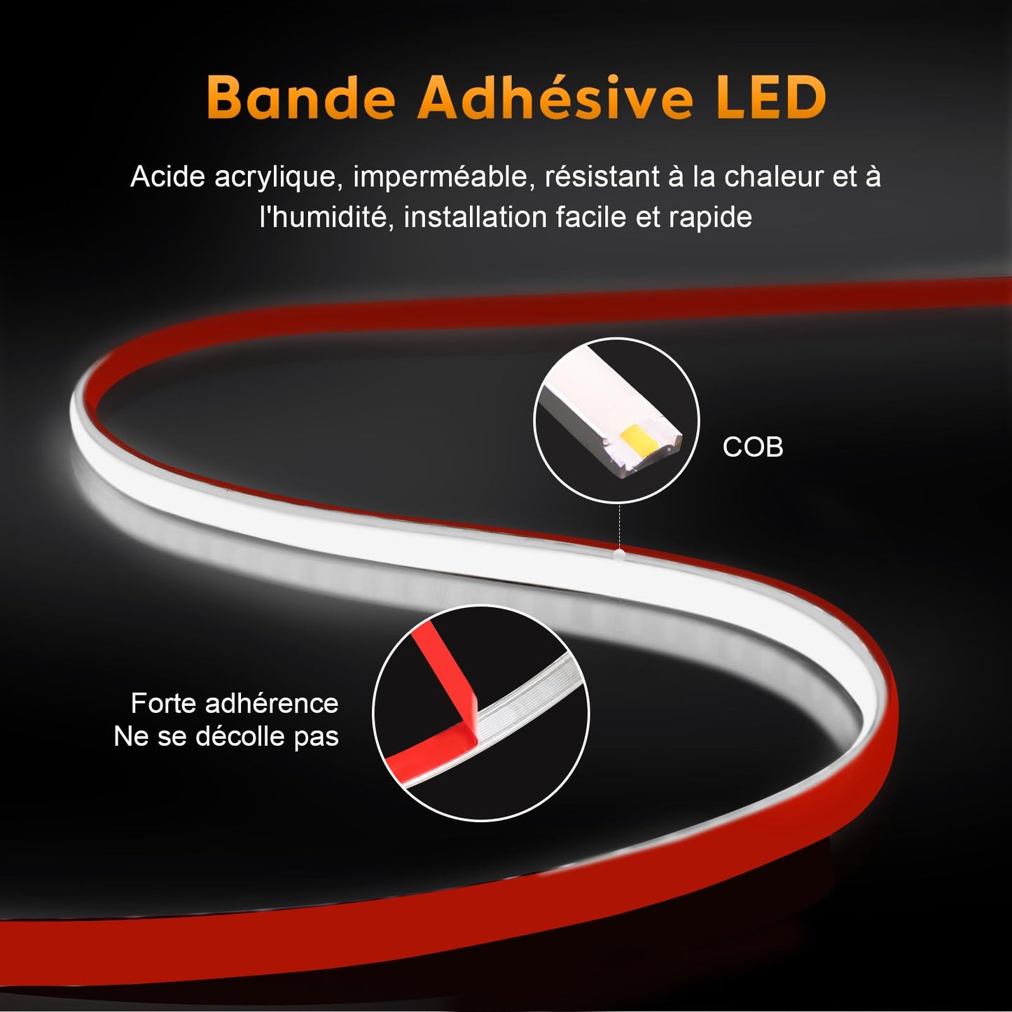 pcning COB LED Strip 10M Selbstklebend 230V Direktanschluss Sehr Hell IP67 Wasserdicht, 10 Meter LED Streifen Kaltes Weiss Lichtband (Kaltweiss, 10)