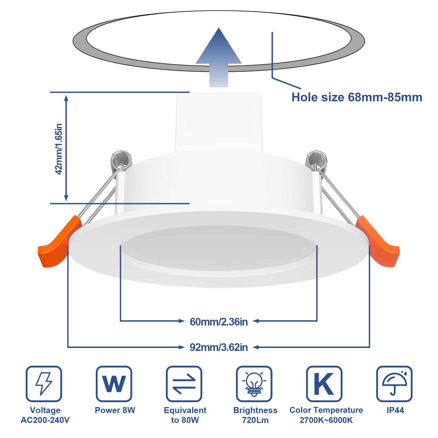 HYDONG Smart LED Einbaustrahler Flach 8W LED Spots 230V, IP44 Bad Einbauleuchten 68mm Kompatibel mit Alexa, Warmweiß & RGB Bluetooth Deckenspots Farbwechsel für Wohnzimmer Schlafzimmer Küche, 6er Set