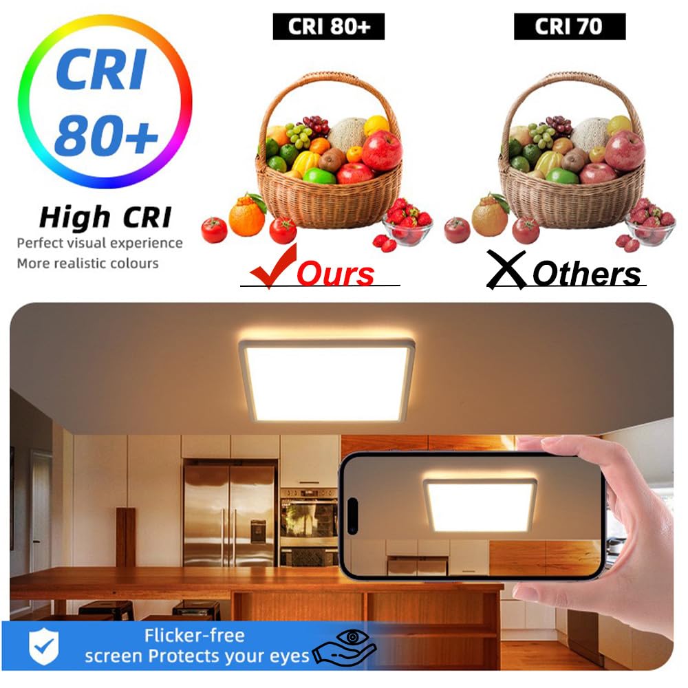 Heyseven LED Deckenleuchte Dimmbar mit Fernbedienung, 24W RGB Deckenlampe LED, Smart APP Deckenleuchte mit 16 Millionen Farbwechsel Panel, 2400LM mit Alexa Lampen für Schlafzimmer Wohnzimmer