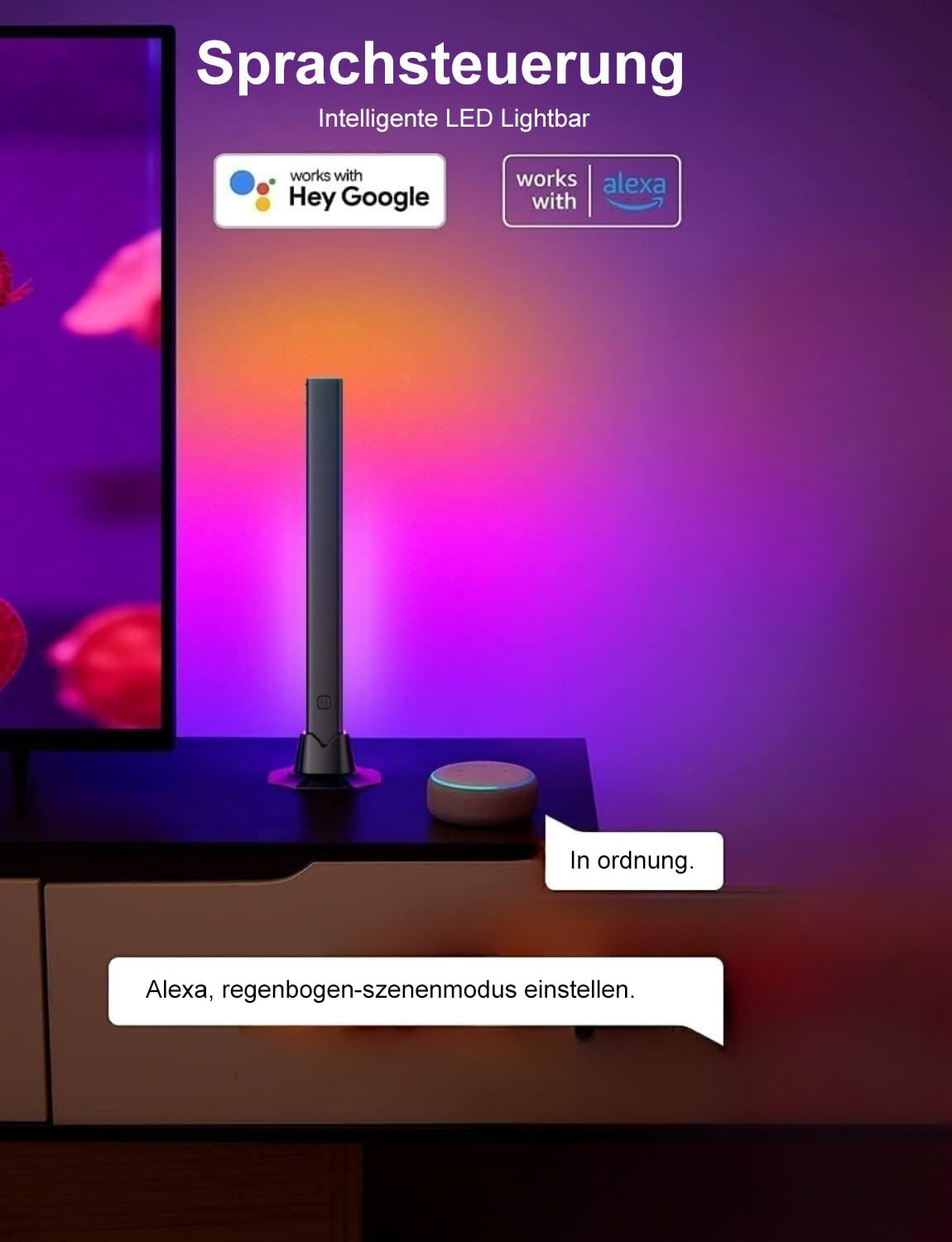 Meewata RGB Lightbar Funktioniert mit Alexa, Gaming Lampe, Fernseher Beleuchtung per App und Fernbedienung, Musik Sync, Timer, Ambiente Lampe für Schreibtisch Monitor Zimmer Feiertage