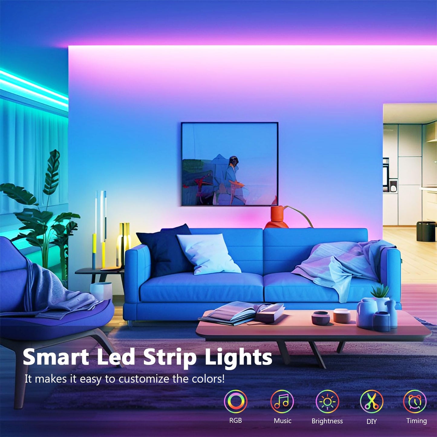 Led Strip 10m, RGB Led Streifen, Bluetooth Smart Led Band Selbstklebend, LED Leiste mit Fernbedienung und APP, LED Lights Dimmbar, Musik Sync, Timer-Einstellung für Gaming Zimmer, Room, Küche, Party