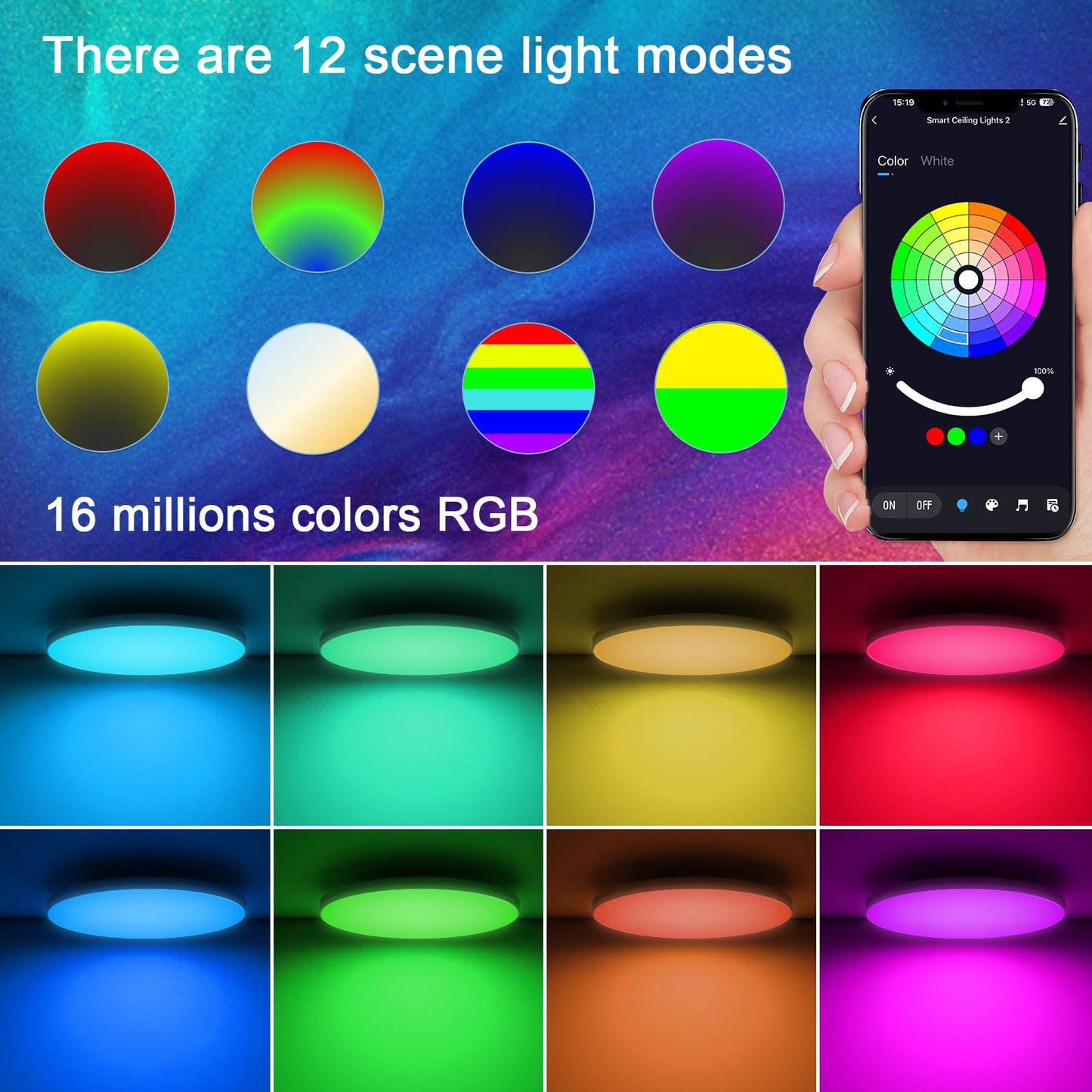 OPPEARL Led Deckenlampe Dimmbar mit Fernbedienung, 24W 16 Millionen RGB Farbwechsel Smart led Deckenleuchte Steuerbar via App, 2400LM Deckenbeleuchtung Ø30CM Lampe für Wohnzimmer Schlafzimmer, Weiß