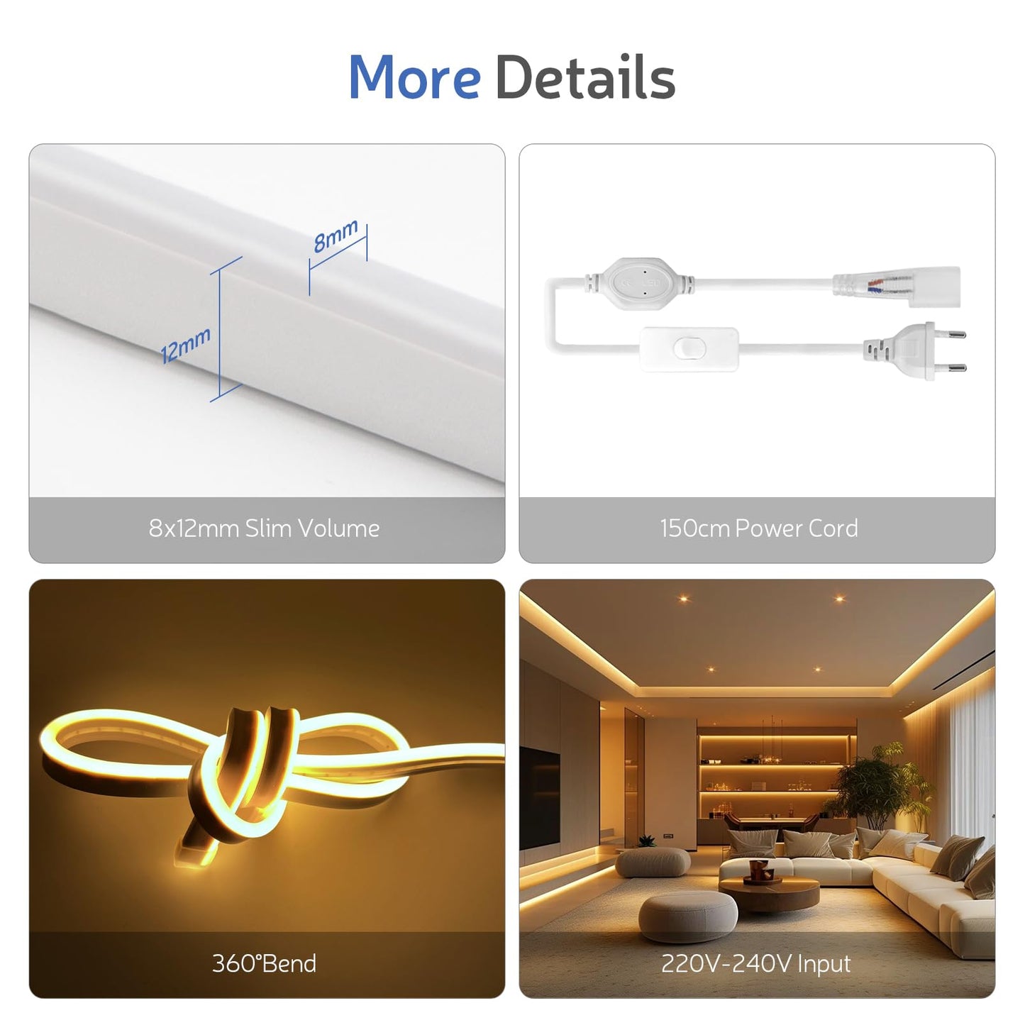 YOODI 15M LED Strip,230V IP65 Wasserdicht Neon Led Streifen mit Netzteil Neutralweiß 4000K Aussenbereich LED Flexible Lichtleisten 120LED/M, PVC Schneidbare Led Band für Zimmer Outdoor Schlafzimmer