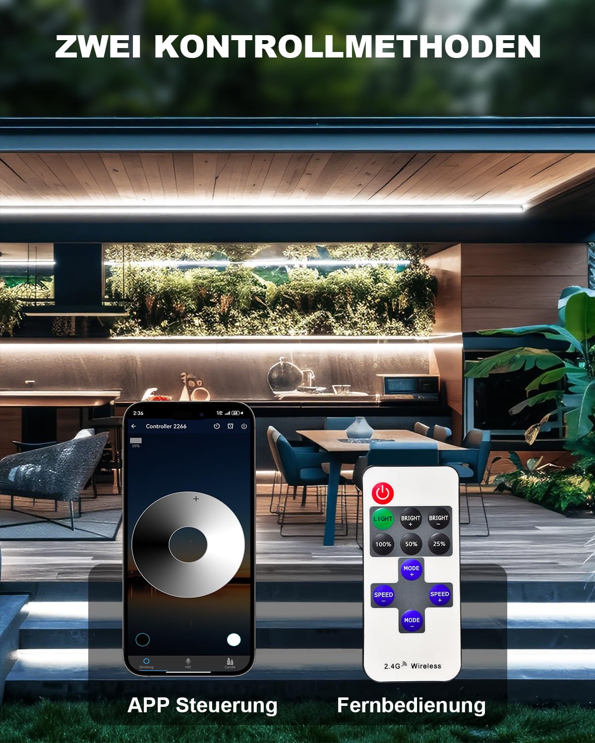 15M COB LED Streifen IP68 Wasserdicht, 24V 6500K LED Strip Weiß, LED Lichtband Selbstklebend Außen mit Netzteil, APP und Fernbedienung für Dachtraufe Garten Pool Terrasse Küche Badezimmer