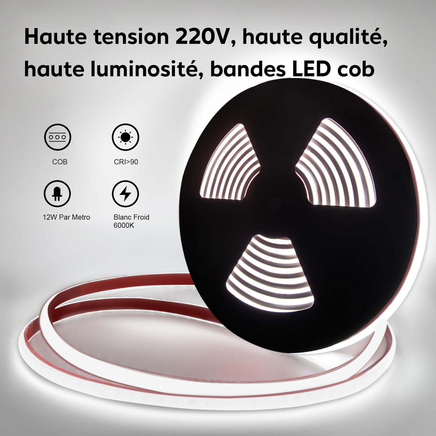 pcning COB LED Strip 10M Selbstklebend 230V Direktanschluss Sehr Hell IP67 Wasserdicht, 10 Meter LED Streifen Kaltes Weiss Lichtband (Kaltweiss, 10)
