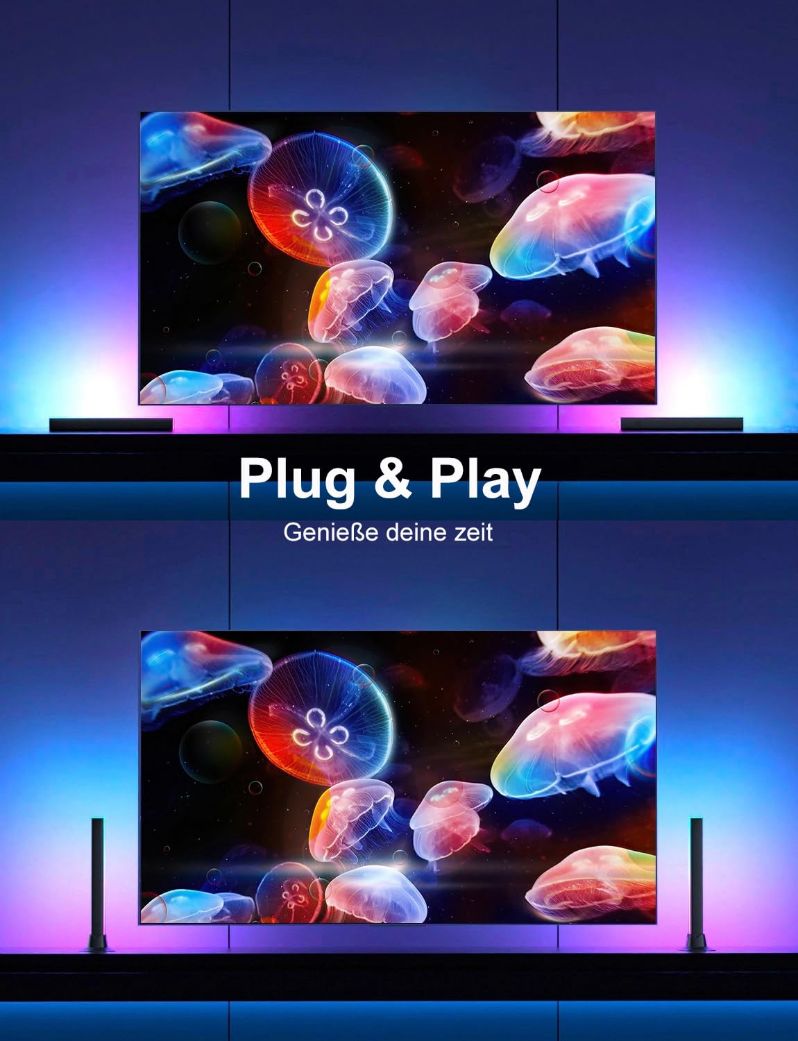 Meewata RGB Lightbar Funktioniert mit Alexa, Gaming Lampe, Fernseher Beleuchtung per App und Fernbedienung, Musik Sync, Timer, Ambiente Lampe für Schreibtisch Monitor Zimmer Feiertage