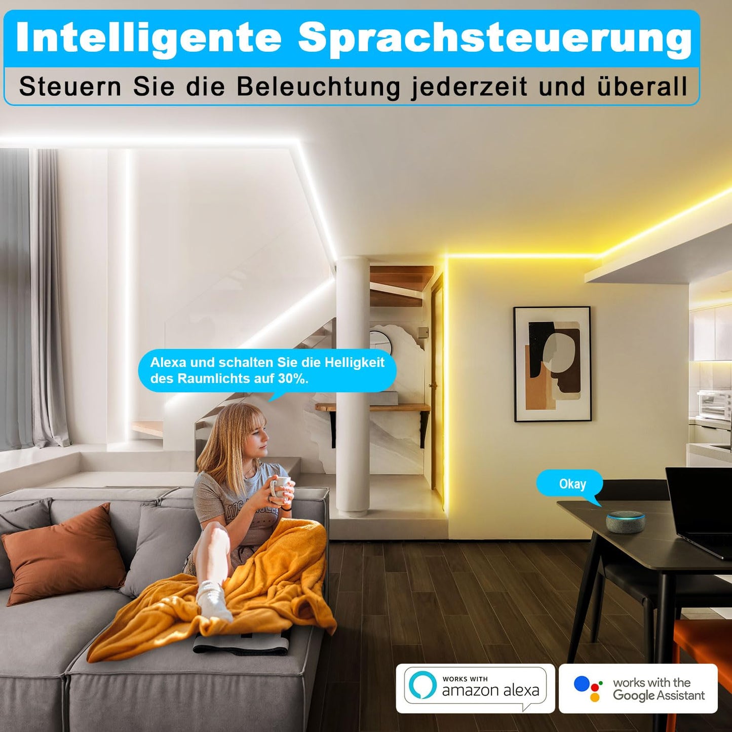 TENDIST 14M Led Streifen Weiß Alexa Kompatibel, 24V 3000k-6500K Warmweiß bis Kaltweiß Dimmbar mit Fernbedienung, Led Strip Weiß Selbstklebend Beleuchtung für Innen Küche Dekoration
