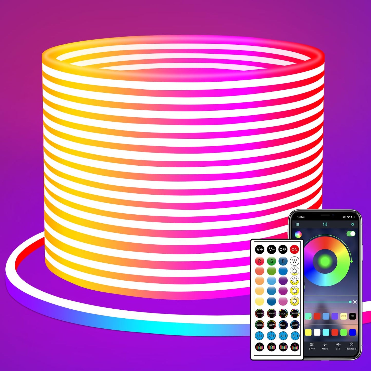 segrass 20m Neon Led strip,APP Steuerung,mit Fernbedienung, flexible LED Streifen, DC 24V Rgb LED band Neon Seil Lampe, anwendbar auf Schlafzimmer, Raum und Außendekoration