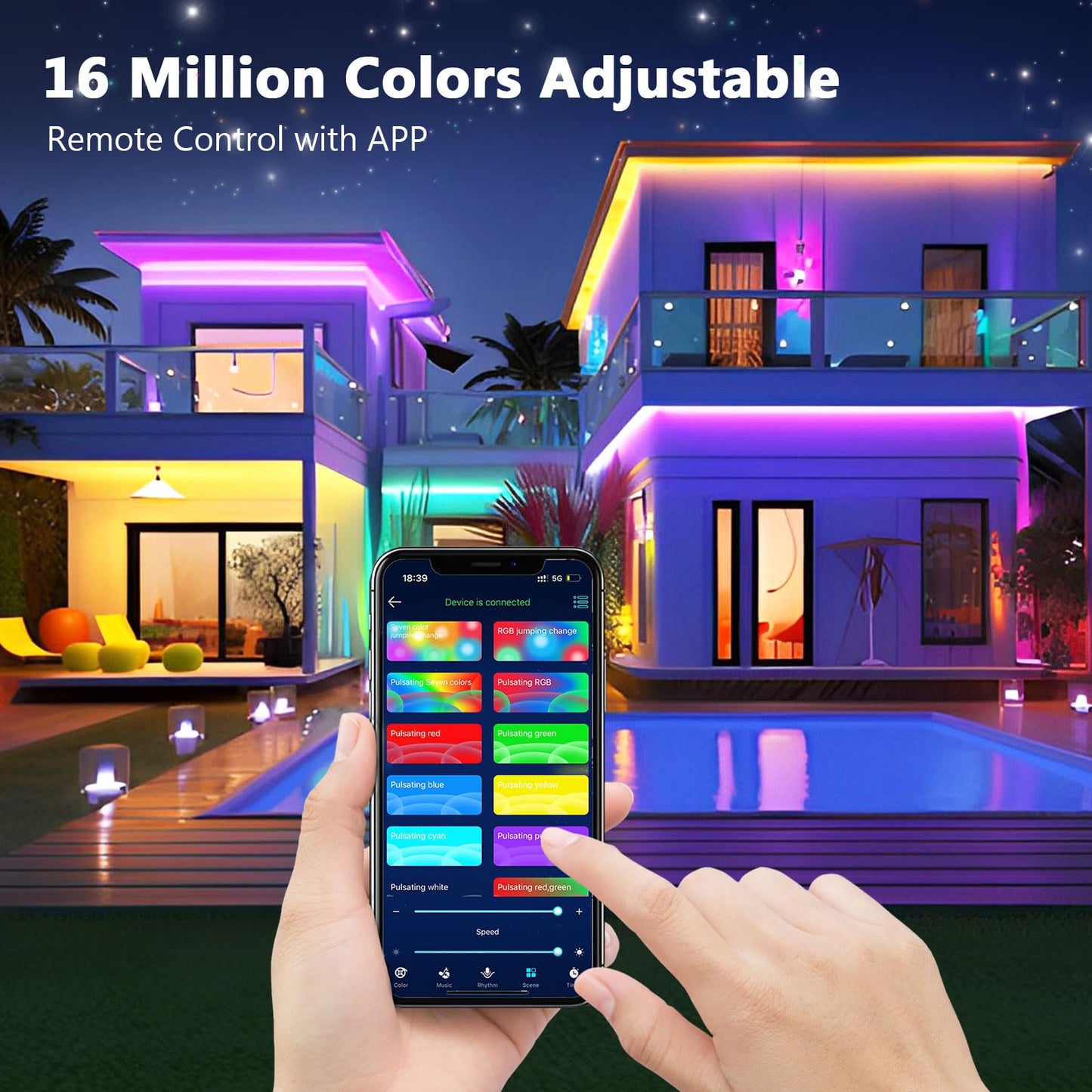 Led Strip 10m, RGB Led Streifen, Bluetooth Smart Led Band Selbstklebend, LED Leiste mit Fernbedienung und APP, LED Lights Dimmbar, Musik Sync, Timer-Einstellung für Gaming Zimmer, Room, Küche, Party