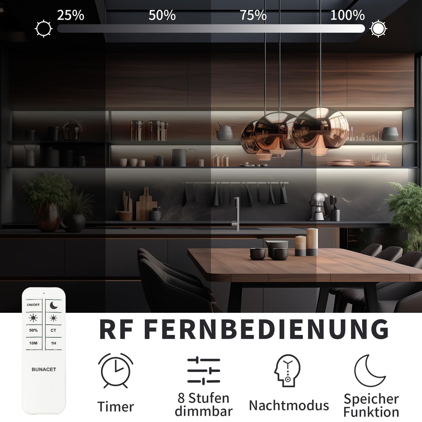 BUNACET Neon LED Strip Warmweiss 8M 24V, LED Streifen Dimmbar 3000K, IP67 Wasserdicht Neon Schlauch Lichtband Flexibel LED Band mit Fernbedienung und Netzteil, Silikon Lichtleiste für Innen Aussen