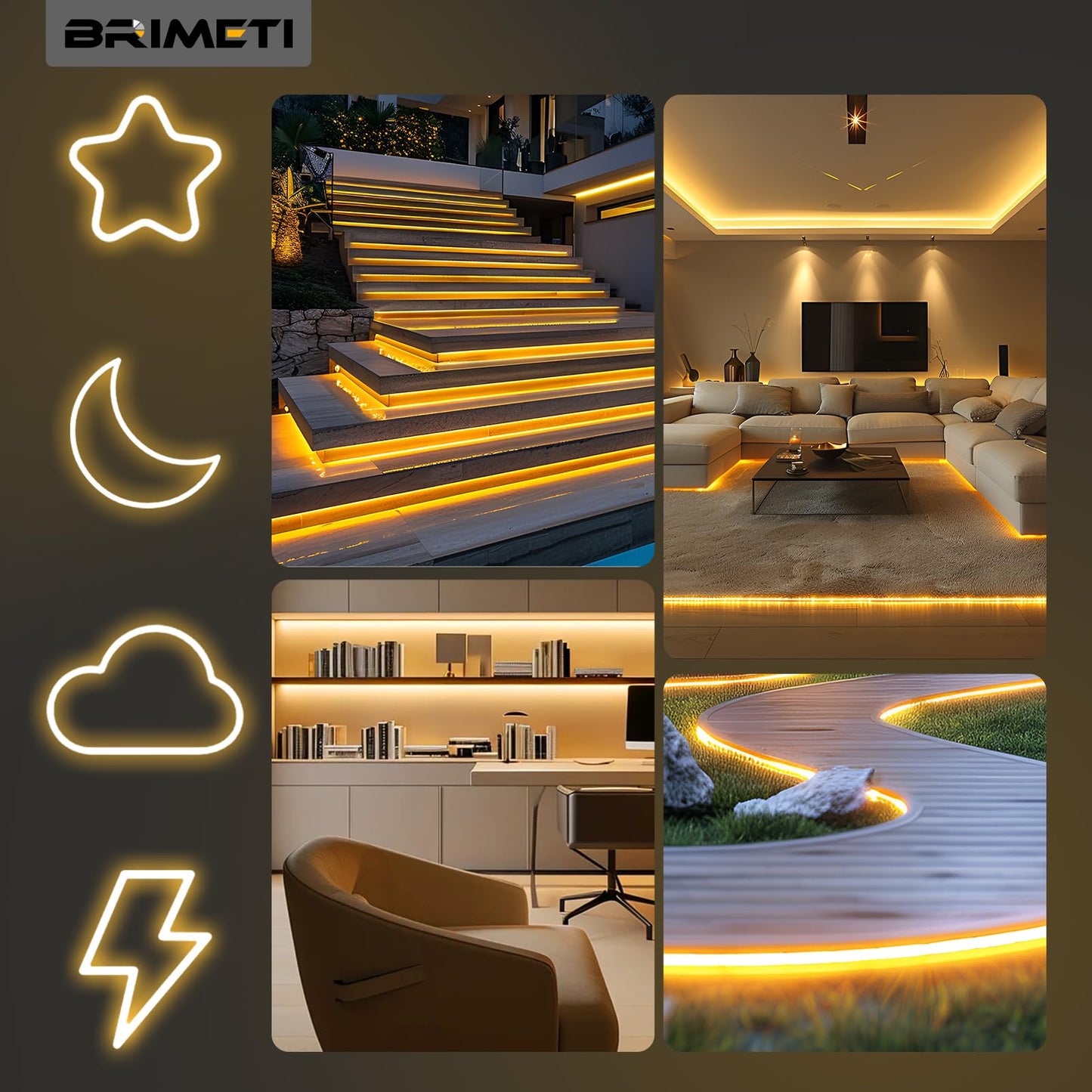 BRIMETI Neon LED Streifen 20M Aussenbereich 320° Glühen Rund Neon Strip Wasserdicht IP65 230V Outdoor Flexibler DIY Lichtband für Innen Küche Deko,mit Einem Netzteil und Controller (Natürliches Weiß)