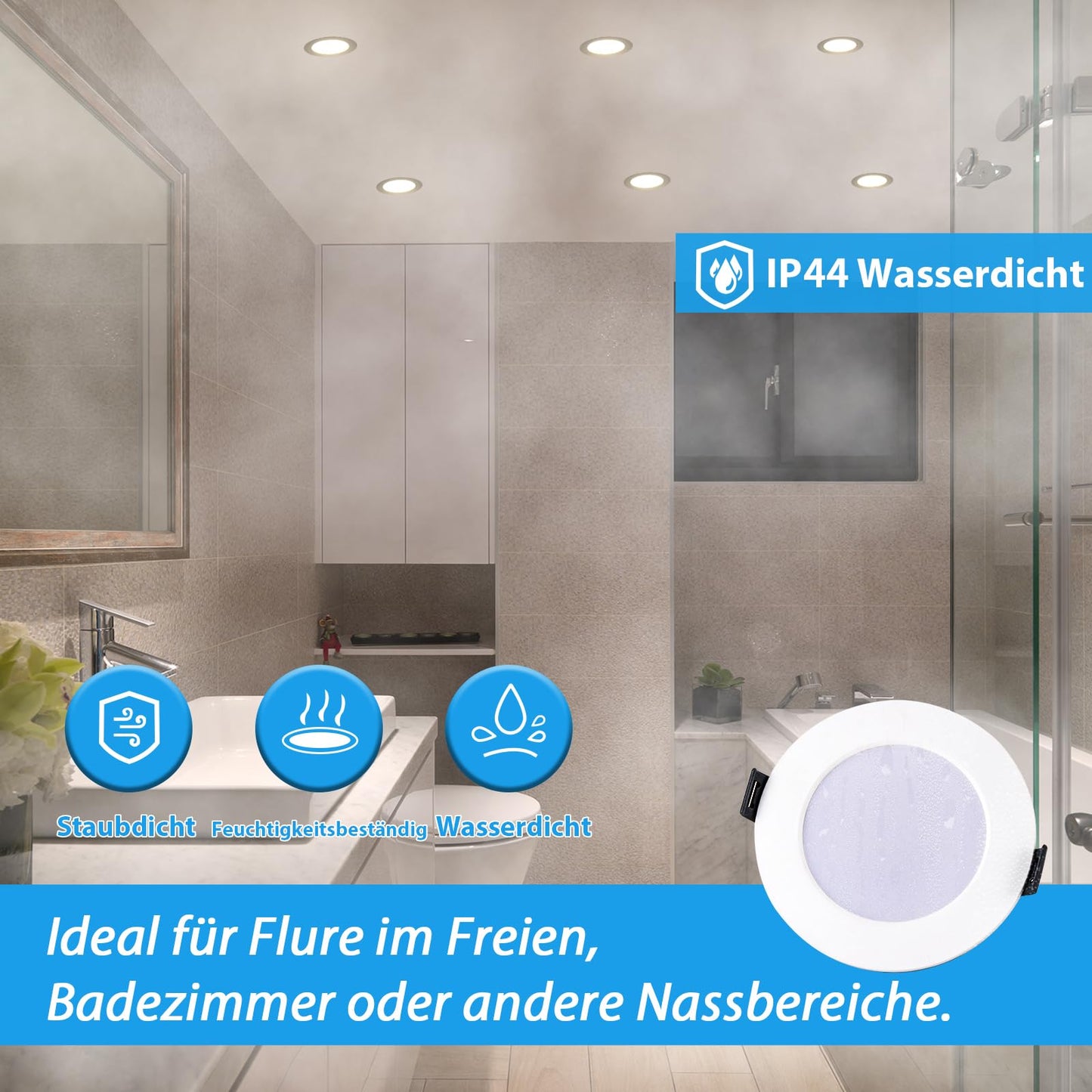 Grebeam 6 er 5W Einbauleuchten Decke LED, 450lm Spots Deckenleuchte, Warmweiß Neutralweiß Kaltweiß 3000K/4000K/6000K, LED Spots 230v Ausschnittlochmaß: φ75-90mm
