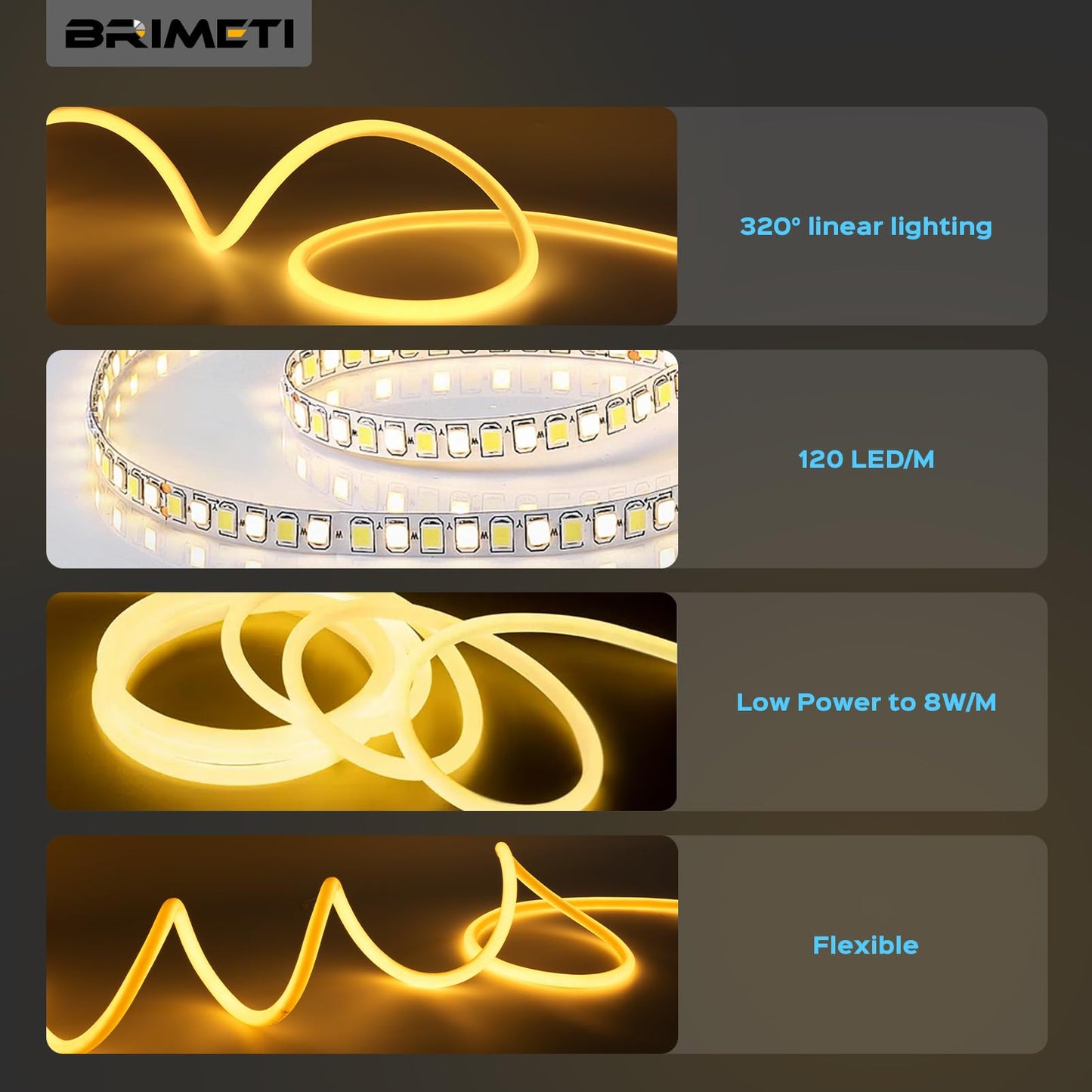 BRIMETI Neon LED Streifen 20M Aussenbereich 320° Glühen Rund Neon Strip Wasserdicht IP65 230V Outdoor Flexibler DIY Lichtband für Innen Küche Deko,mit Einem Netzteil und Controller (Natürliches Weiß)