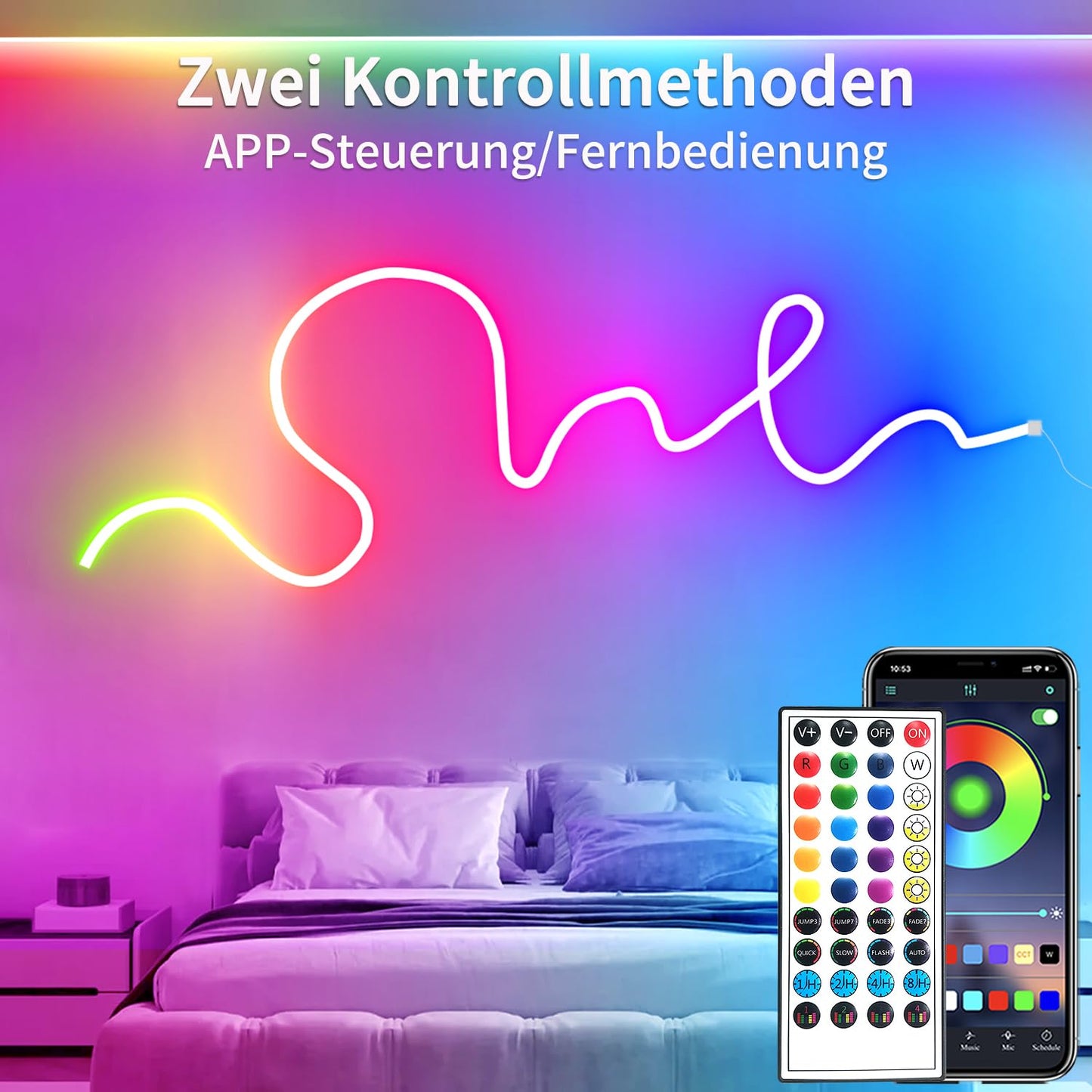 segrass 20m Neon Led strip,APP Steuerung,mit Fernbedienung, flexible LED Streifen, DC 24V Rgb LED band Neon Seil Lampe, anwendbar auf Schlafzimmer, Raum und Außendekoration