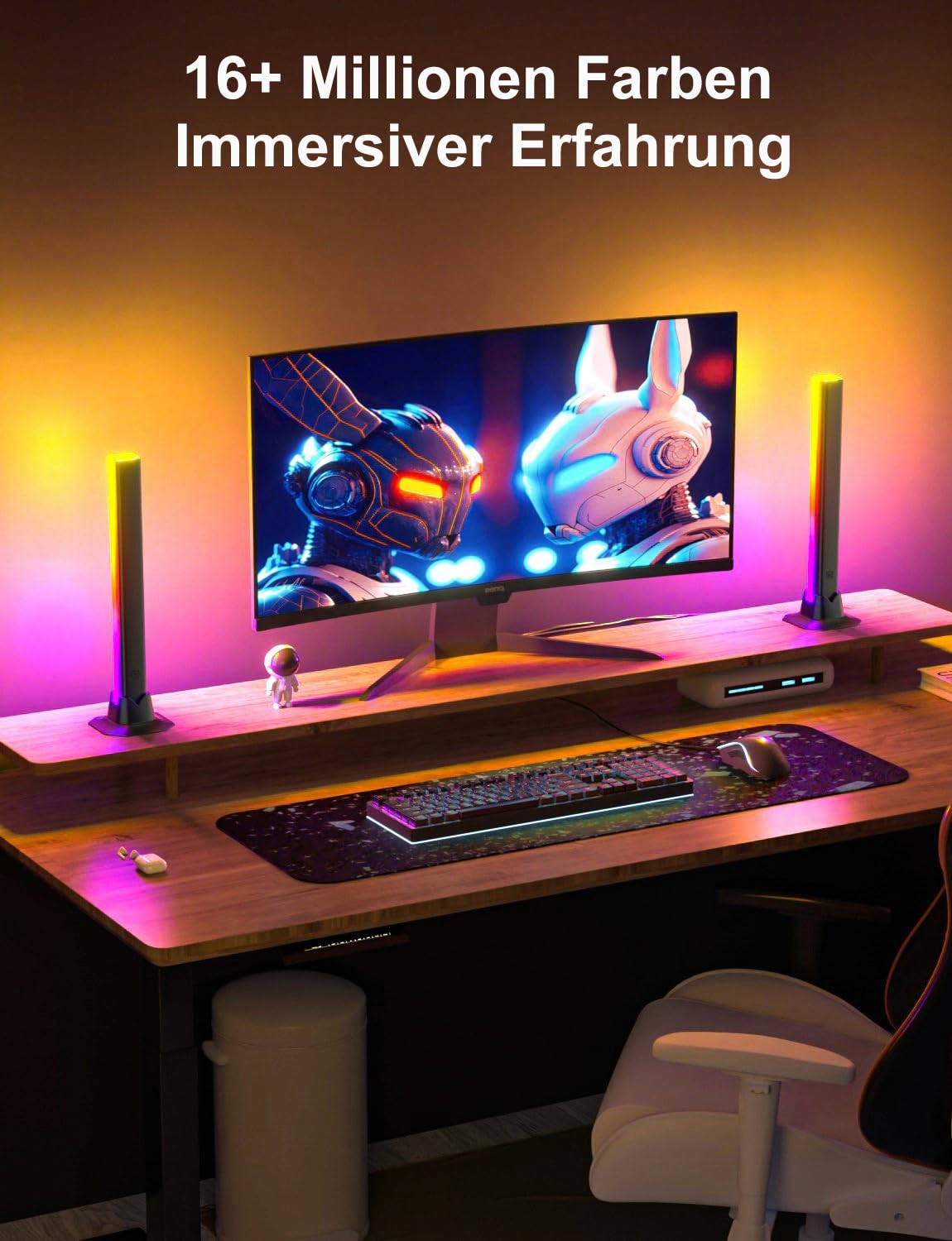 Meewata RGB Lightbar Funktioniert mit Alexa, Gaming Lampe, Fernseher Beleuchtung per App und Fernbedienung, Musik Sync, Timer, Ambiente Lampe für Schreibtisch Monitor Zimmer Feiertage