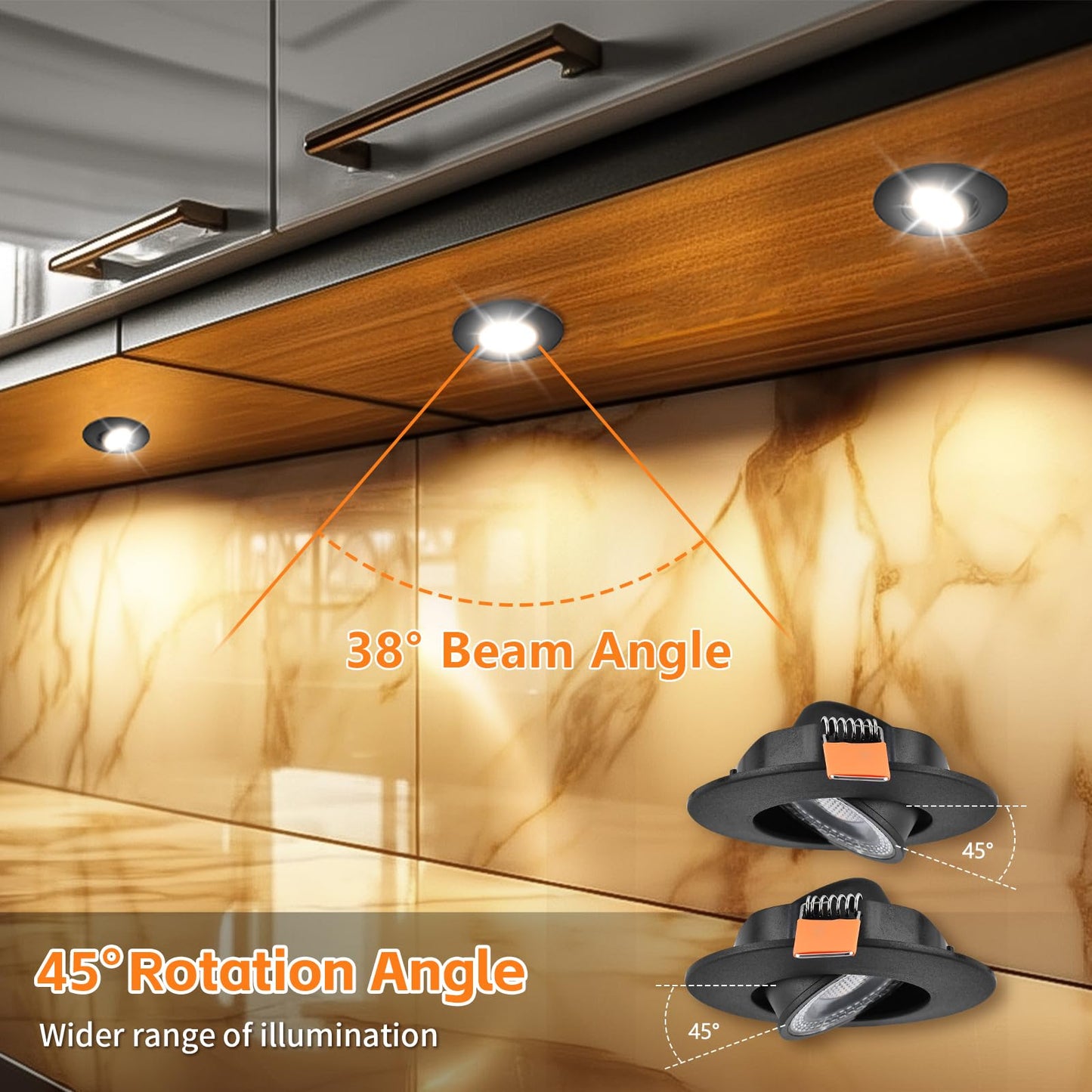 YindaLux LED Einbaustrahler 230V Dimmbar 45° Schwenkbar LED Spots 5W IP44 Deckenspots 68-80mm Lochmass 3000K/4000K/6000K Einbauspots Einbauleuchten für Badezimmer Küche Wohnzimmer Schwarz 6er Set