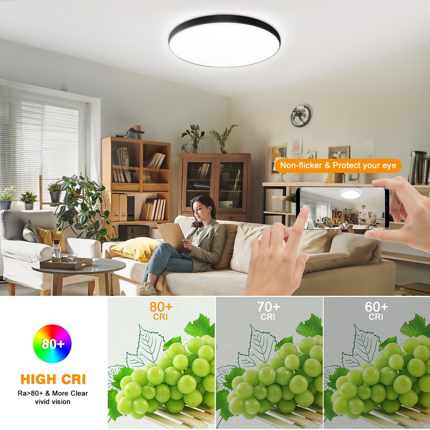 Eregou RGB LED Deckenleuchte Dimmbar, 24W 2400LM Smart Deckenlampe mit Fernbedienung, IP44 LED Panel for Flur Schlafzimmer Wohnzimmer Bad Küche, Kompatibel mit Alexa APP Google Assistant