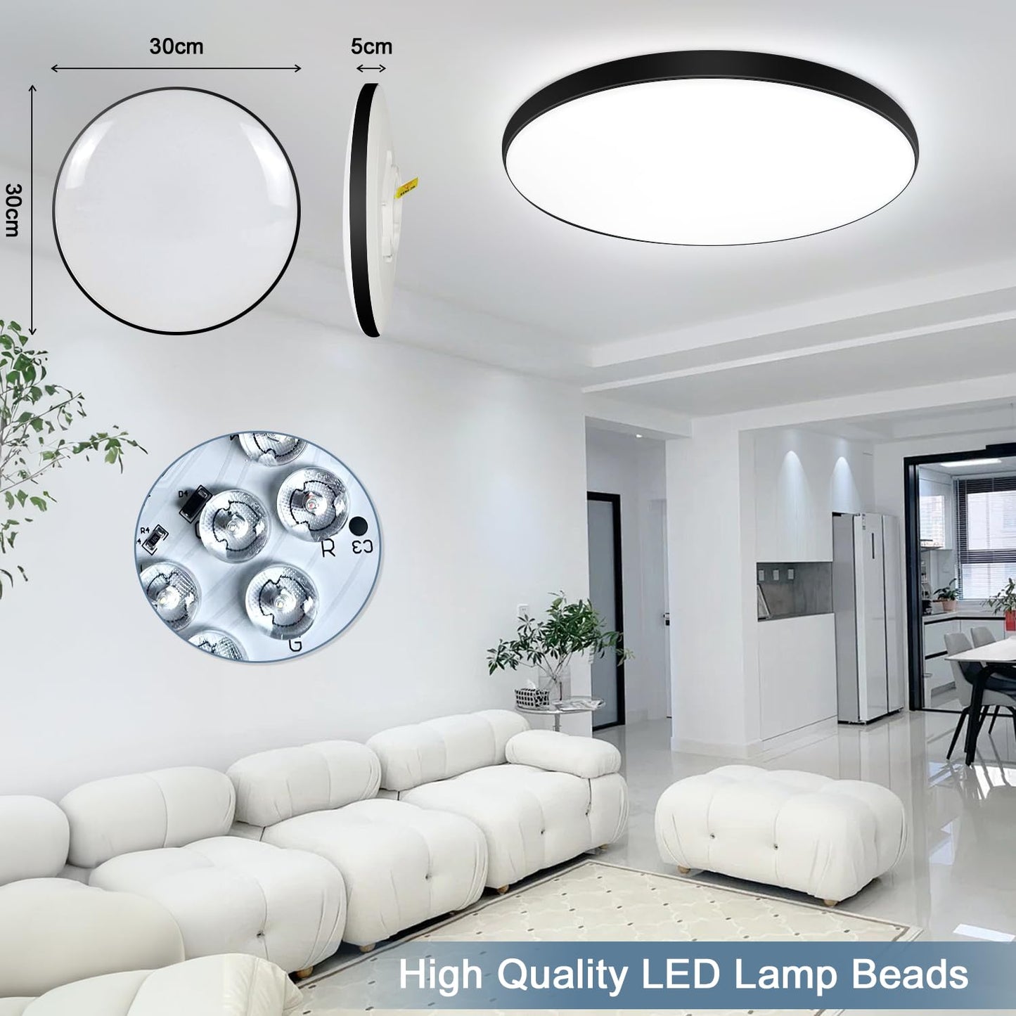 Eregou RGB LED Deckenleuchte Dimmbar, 24W 2400LM Smart Deckenlampe mit Fernbedienung, IP44 LED Panel for Flur Schlafzimmer Wohnzimmer Bad Küche, Kompatibel mit Alexa APP Google Assistant