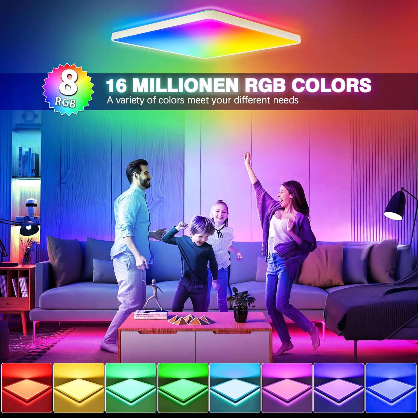 Heyseven LED Deckenleuchte Dimmbar mit Fernbedienung, 24W RGB Deckenlampe LED, Smart APP Deckenleuchte mit 16 Millionen Farbwechsel Panel, 2400LM mit Alexa Lampen für Schlafzimmer Wohnzimmer