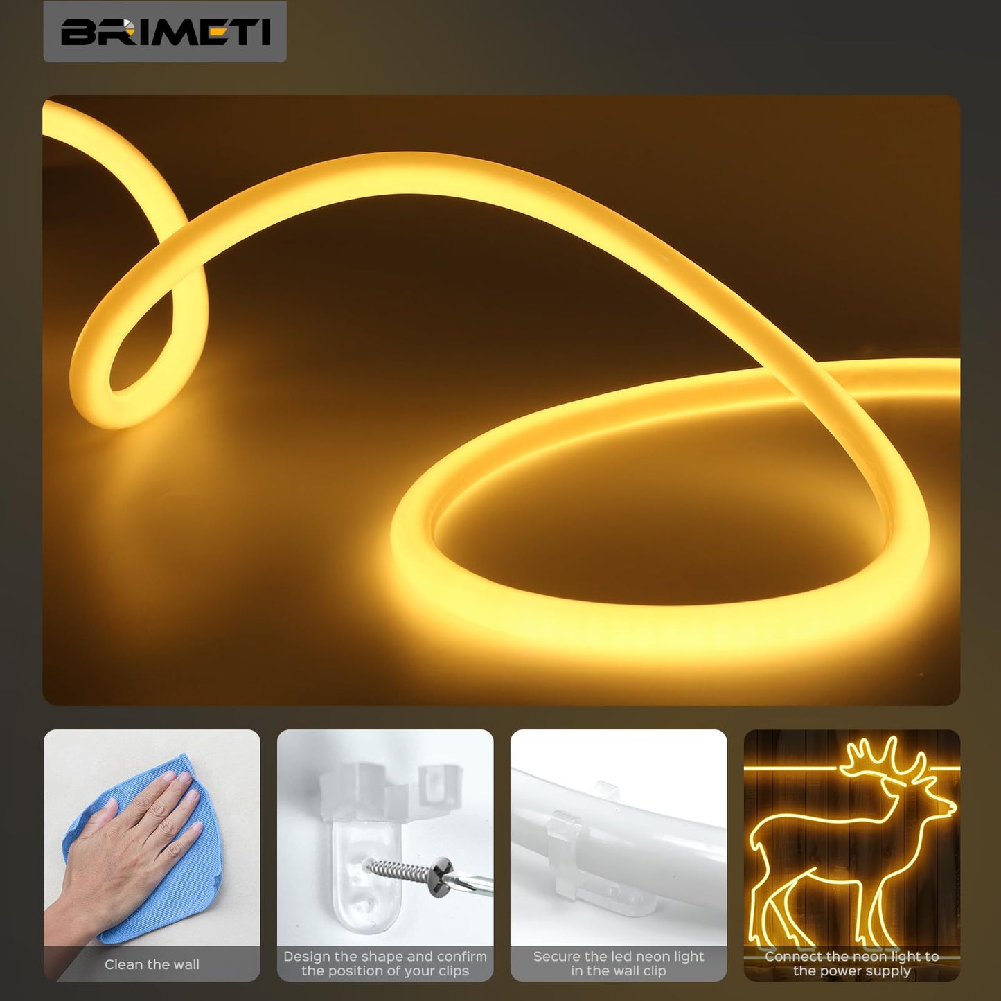 BRIMETI Neon LED Streifen 20M Aussenbereich 320° Glühen Rund Neon Strip Wasserdicht IP65 230V Outdoor Flexibler DIY Lichtband für Innen Küche Deko,mit Einem Netzteil und Controller (Natürliches Weiß)