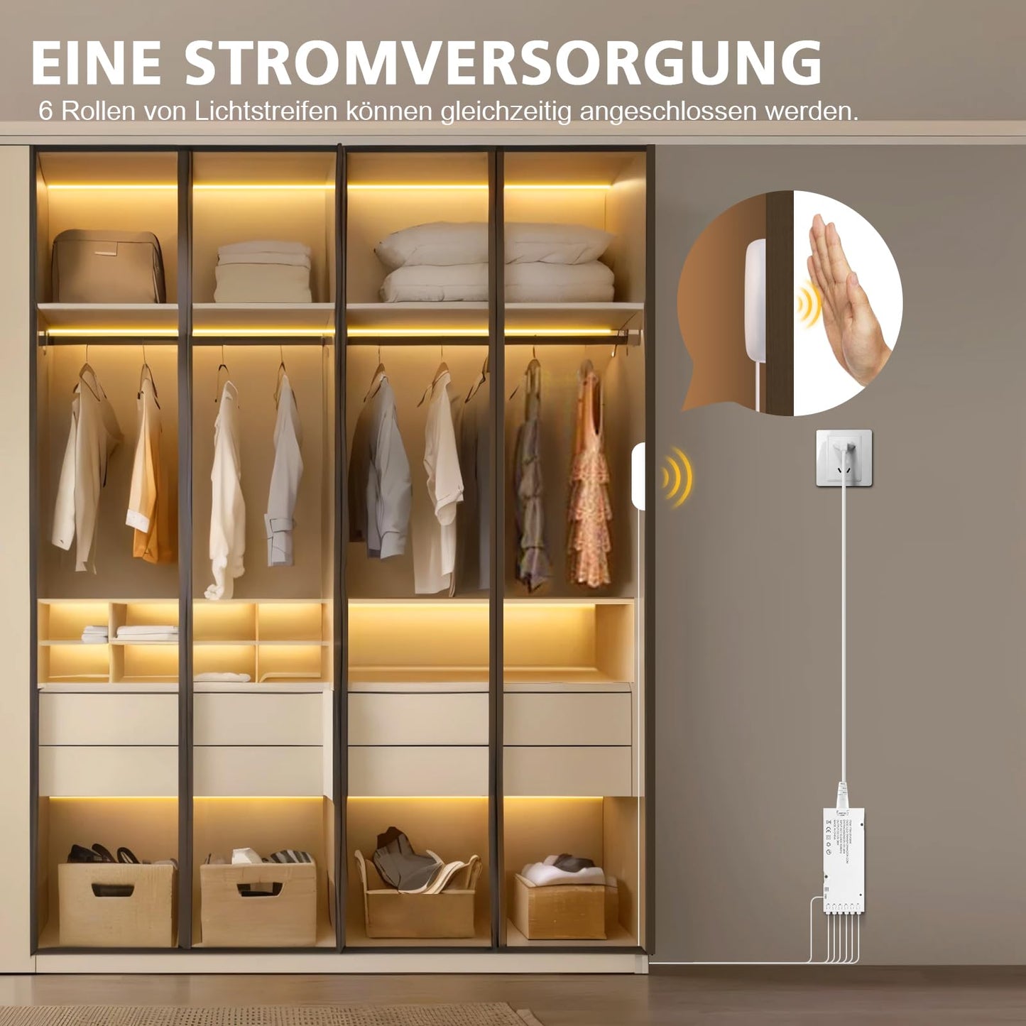 AIMENGTE COB LED Strip 12m, 12V Warmweiß Akustikpaneele Schneidbar COB LED Streifen, with Berühren und Hand Sweep Dimmer Schalten, für Weinschränke, Regale, Schränke, Küche Beleuchtung