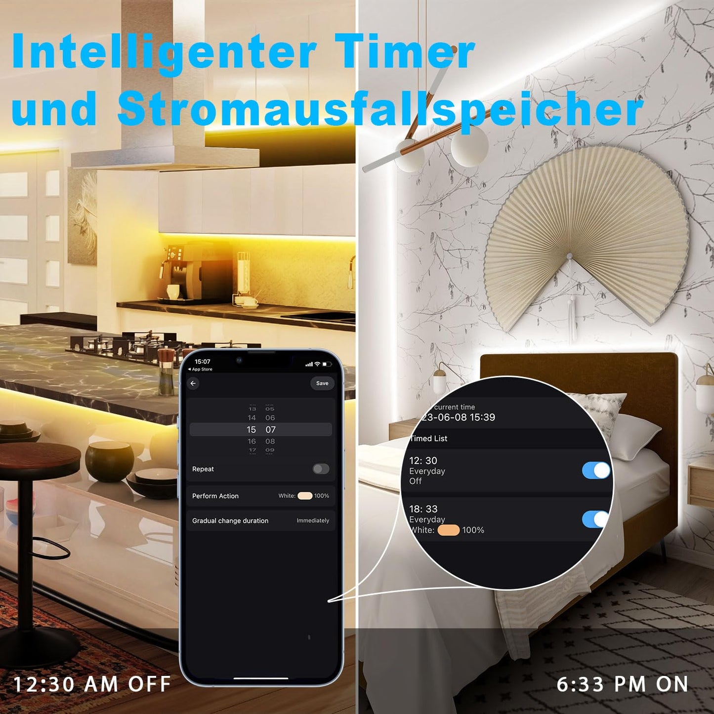 TENDIST 14M Led Streifen Weiß Alexa Kompatibel, 24V 3000k-6500K Warmweiß bis Kaltweiß Dimmbar mit Fernbedienung, Led Strip Weiß Selbstklebend Beleuchtung für Innen Küche Dekoration