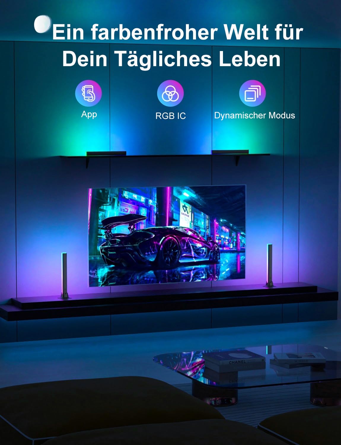 Meewata RGB Lightbar Funktioniert mit Alexa, Gaming Lampe, Fernseher Beleuchtung per App und Fernbedienung, Musik Sync, Timer, Ambiente Lampe für Schreibtisch Monitor Zimmer Feiertage