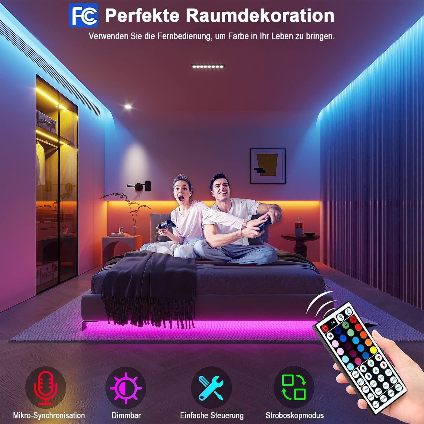 Keepsmile LED Strip 30m, RGB LED Streifen with Remote & Bluetooth APP Control,Timer Setting,Dimmable Led Lichtband Music Sync Colour Changing LED Lichterkette for Gaming Zimmer Deko (2 Rolls of 15 m)