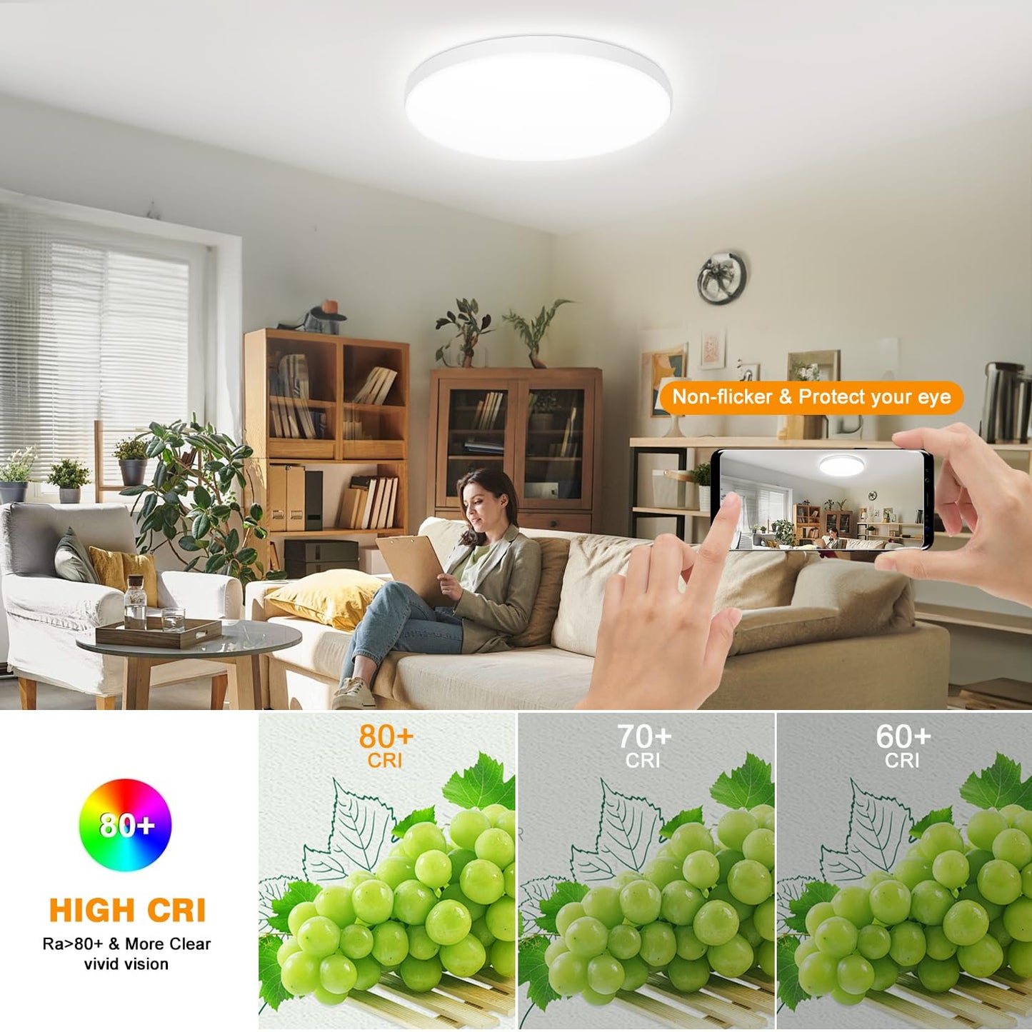 Eregou LED Deckenlampe Dimmbar, 24W 2400LM Smart RGB LED Deckenleuchte, IP44 Wohnzimmerlampe Schlafzimmerlampe, Kompatibel mit Alexa APP Google Assistant, 2700K-6500K