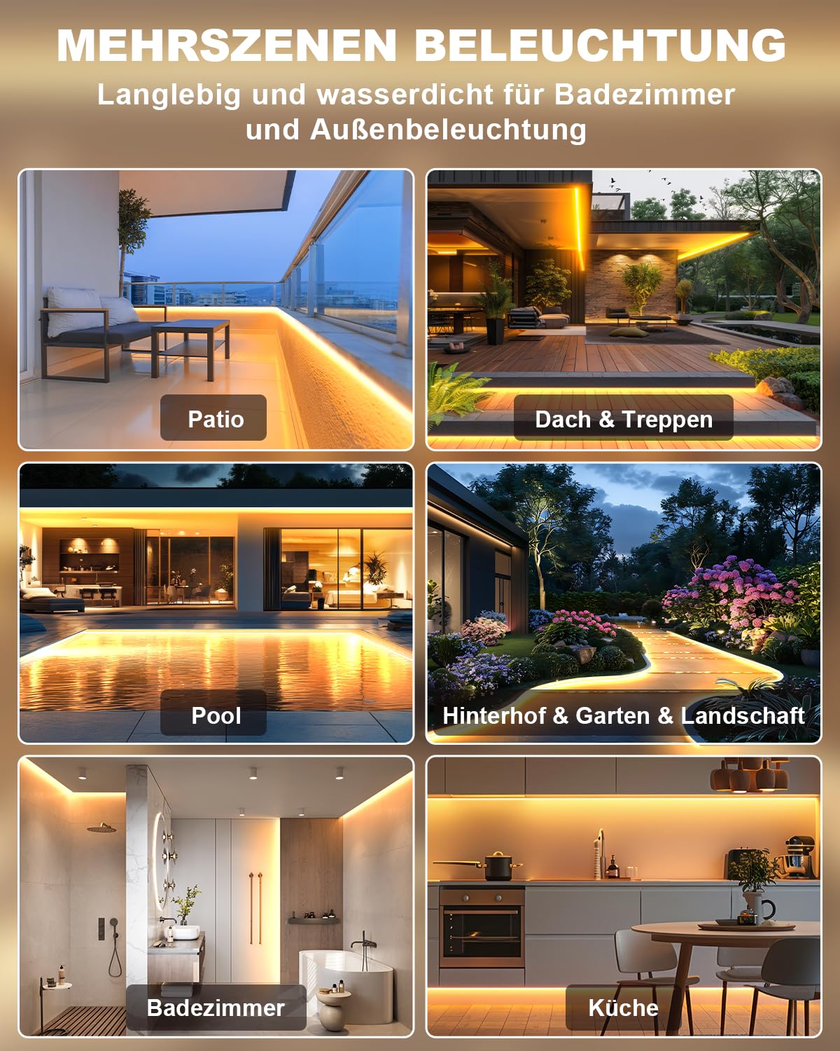 COB LED Streifen 15M IP68 Wasserdicht, 24V 2700K LED Strip Warmweiss, LED Lichtband Selbstklebend Außen mit Netzteil, APP und Fernbedienung für Dachtraufe Garten Pool Terrasse Küche Badezimmer