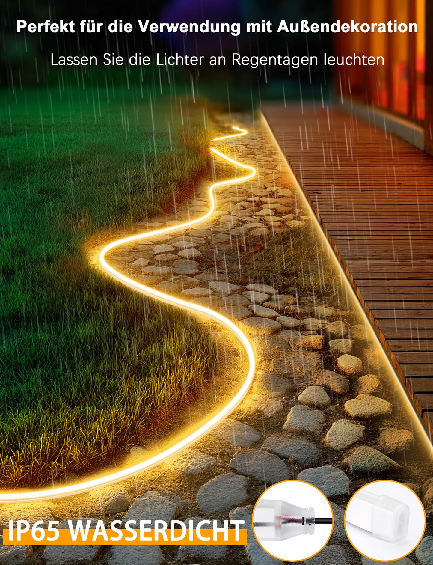 Lamomo LED Strip 20 m – Warmweiß 3000 K, Dimmbar, Wasserdicht, Flexibel, 24V mit Netzteil, Innen & Außen