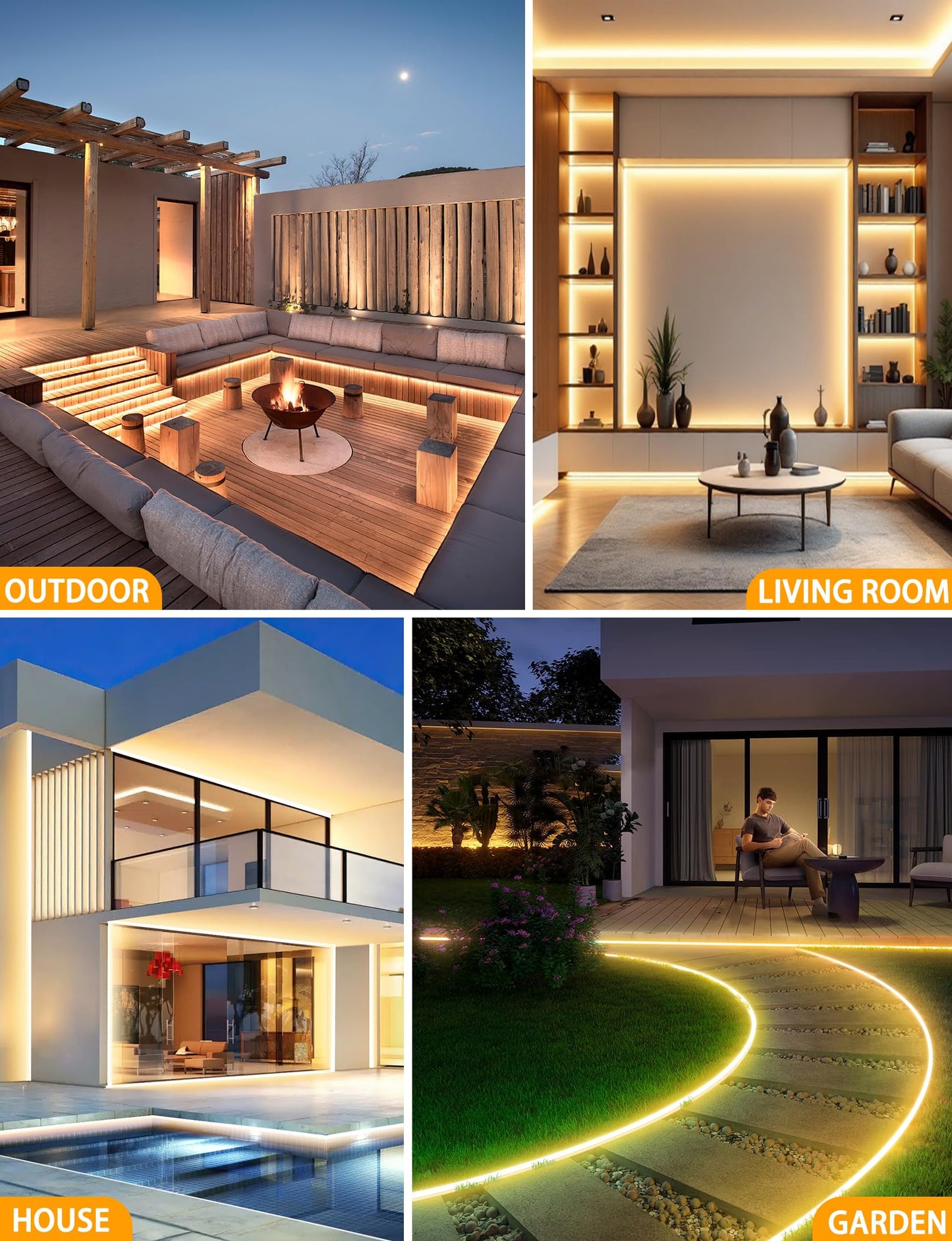 Lamomo LED Strip 20 m – Warmweiß 3000 K, Dimmbar, Wasserdicht, Flexibel, 24V mit Netzteil, Innen & Außen