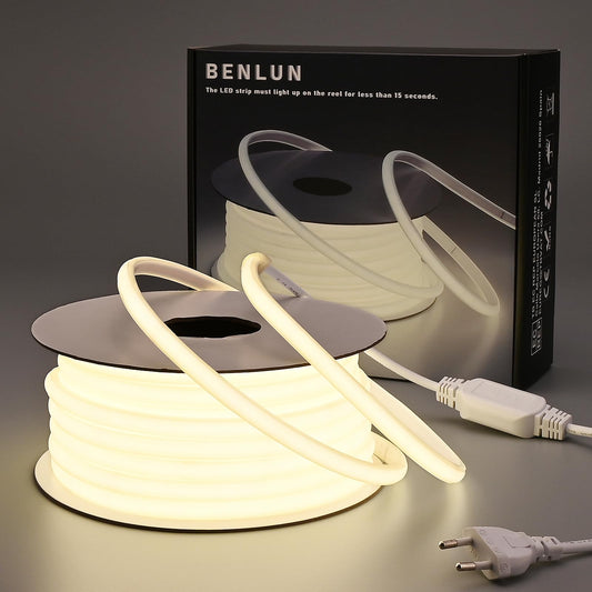 BENLUN AC 220V COB LED Streifen Aussenbereich 20M, 4000K Naturweiß LED Strip Outdoor Wasserdicht, LED Band 200W CRI 90+ 230V Direktanschluss für Zimmer und Außen Dekoration Beleuchtung