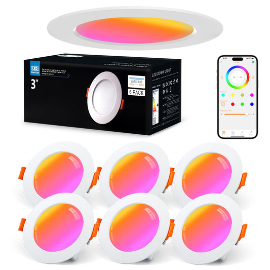 VARICART Alexa LED Einbaustrahler 230V RGB, Smart LED Spot Flach Bluetooth 7W neutralweiß 5000K, Einbaustrahler Dimmbar Farbig, Deckenspots Musik Sync APP Steuerung, Farben Spots Deckenleuchte, 6Pcs
