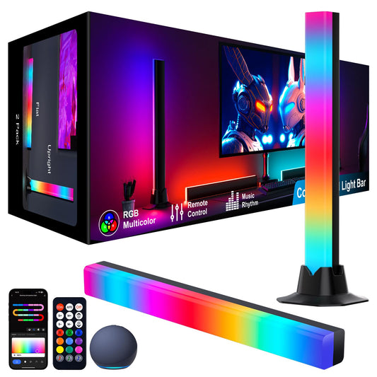 Meewata RGB Lightbar Funktioniert mit Alexa, Gaming Lampe, Fernseher Beleuchtung per App und Fernbedienung, Musik Sync, Timer, Ambiente Lampe für Schreibtisch Monitor Zimmer Feiertage