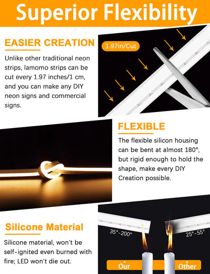 Lamomo LED Strip 20 m – Warmweiß 3000 K, Dimmbar, Wasserdicht, Flexibel, 24V mit Netzteil, Innen & Außen