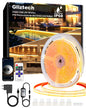 COB LED Streifen 15M IP68 Wasserdicht, 24V 2700K LED Strip Warmweiss, LED Lichtband Selbstklebend Außen mit Netzteil, APP und Fernbedienung für Dachtraufe Garten Pool Terrasse Küche Badezimmer