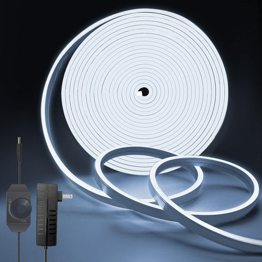 MMEEVT LED Strip 10M, 24V Weiß 6000K Dimmbar, DIY Neon Strip mit Stromversorgung, IP67 Wasserdichter Outdoor LED Strip für Innen- und Außendekoration (Weiß-10M)