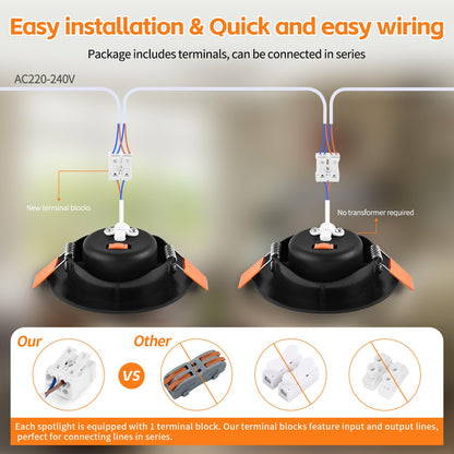 YindaLux LED Einbaustrahler 230V Dimmbar 45° Schwenkbar LED Spots 5W IP44 Deckenspots 68-80mm Lochmass 3000K/4000K/6000K Einbauspots Einbauleuchten für Badezimmer Küche Wohnzimmer Schwarz 6er Set