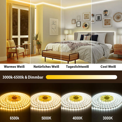 TENDIST 14M Led Streifen Weiß Alexa Kompatibel, 24V 3000k-6500K Warmweiß bis Kaltweiß Dimmbar mit Fernbedienung, Led Strip Weiß Selbstklebend Beleuchtung für Innen Küche Dekoration
